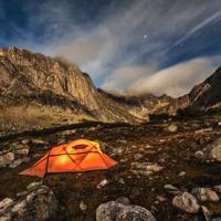 Camping under starry sky